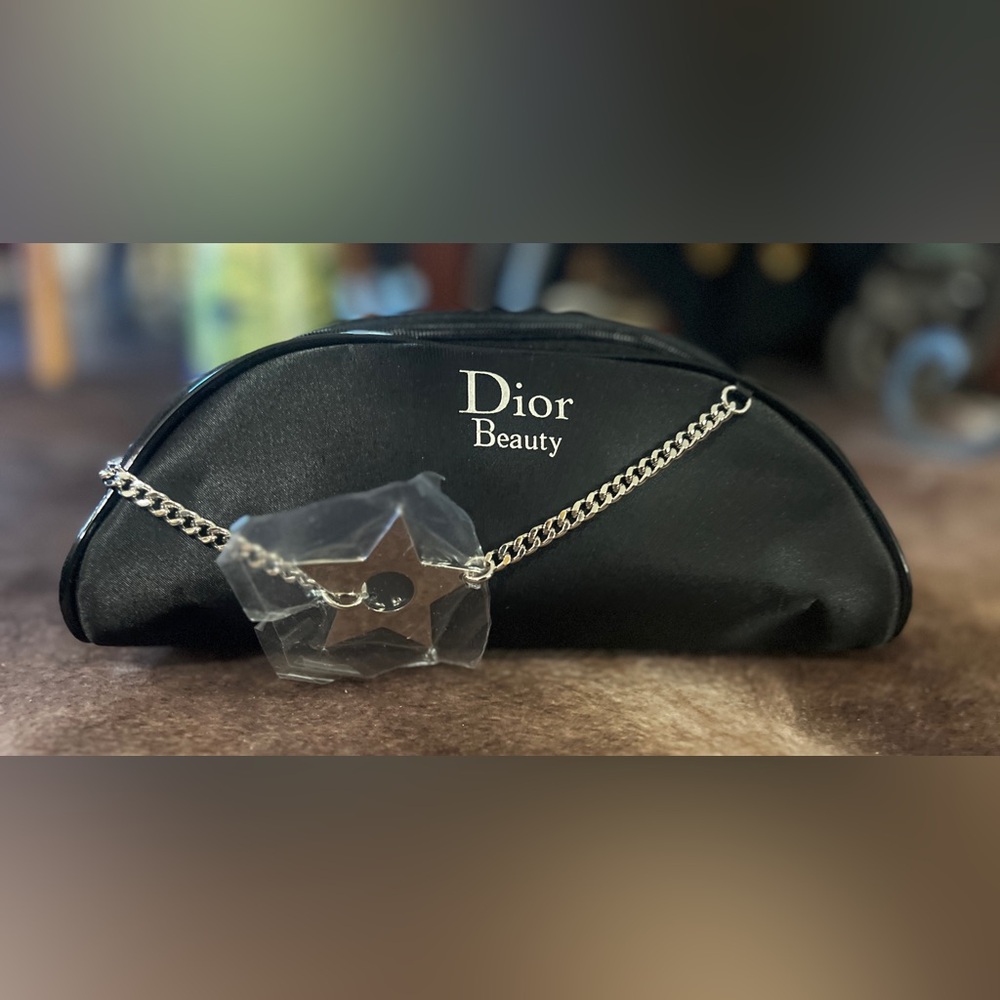 Dior Beauty Black Cosmetic Pouch with Silver Chain Accent